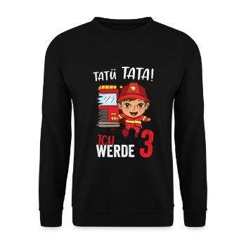 Tatü tata ich werde 3 Jahre Alt Feuerwehr - Unisex Pullover - Schwarz - Vorne - Alina (178cm) & Michal (187cm)