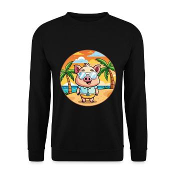 Cochon Drôle Dessin Animé Plage De Plage Lunettes - Sweat-shirt Unisexe - noir - Devant - Alina (178cm) & Michal (187cm)