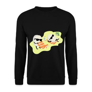 Sonnenhungriges Sushi Lachsrolle - Unisex Pullover - Schwarz - Vorne - Alina (178cm) & Michal (187cm)
