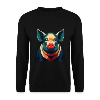 Schwein Cartoon Figur Buntes Haustier Tier - Unisex Pullover - Schwarz - Vorne - Alina (178cm) & Michal (187cm)