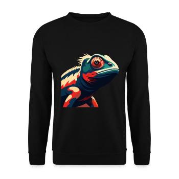 Chamäleon Zeichentrickfigur Buntes Haustier Tier - Unisex Pullover - Schwarz - Vorne - Alina (178cm) & Michal (187cm)