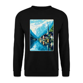 Hallstätter See Österreich Vintage Reiseposter WPA - Unisex Pullover - Schwarz - Vorne - Alina (178cm) & Michal (187cm)