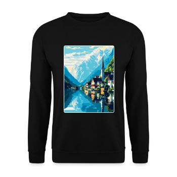 Hallstatt Lac Autriche Affiche de voyage vintage WPA - Sweat-shirt Unisexe - noir - Devant - Alina (178cm) & Michal (187cm)