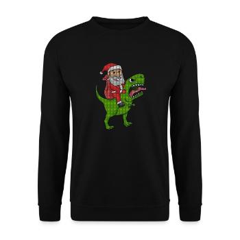 Weihnachten Dinosaurier Ugly Christmas Effekt - Unisex Pullover - Schwarz - Vorne - Alina (178cm) & Michal (187cm)