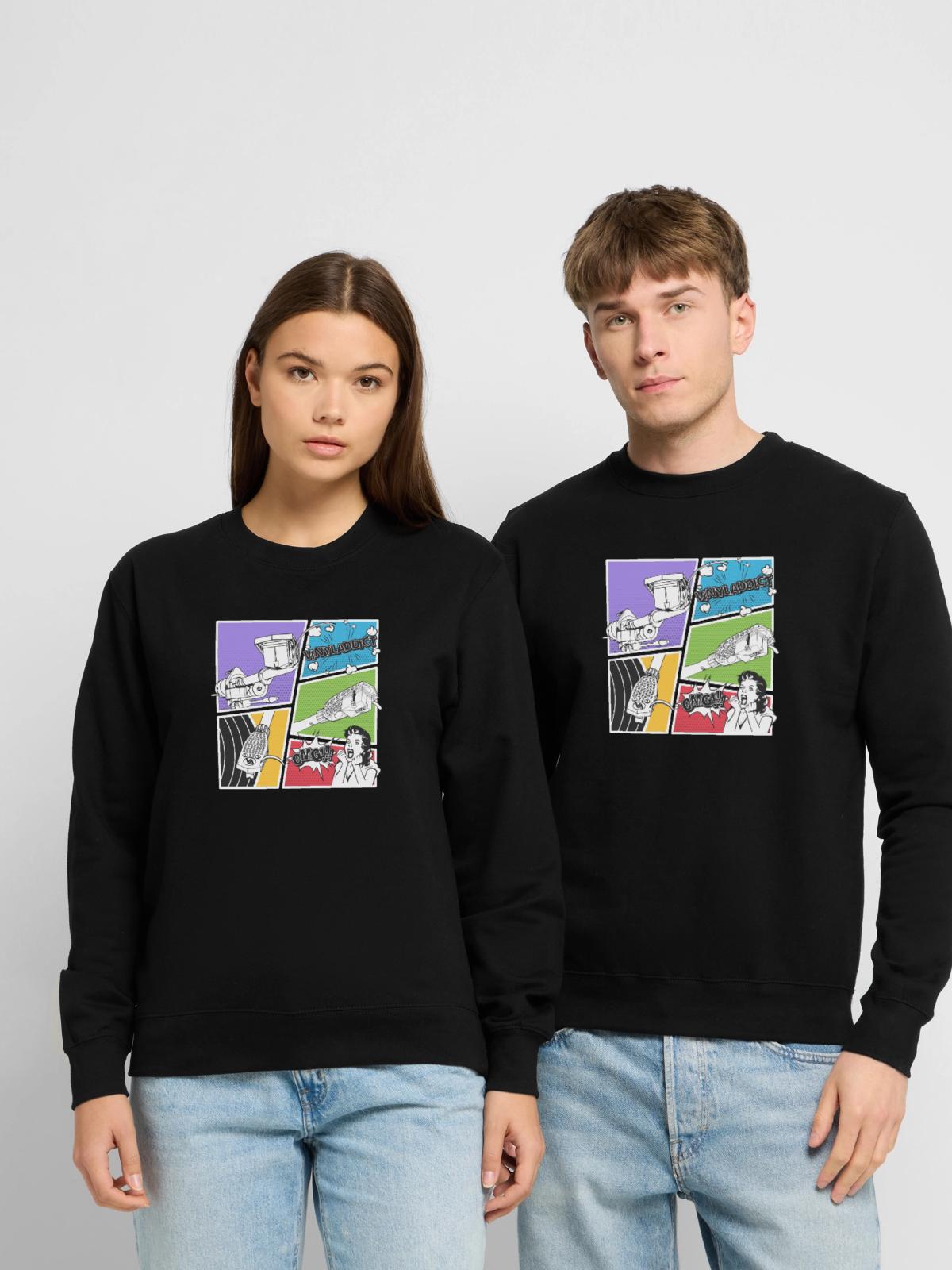 Vinyladdict Attack V8.2 - Unisex Pullover - Schwarz - Vorne - Alina (178cm) & Michal (187cm)