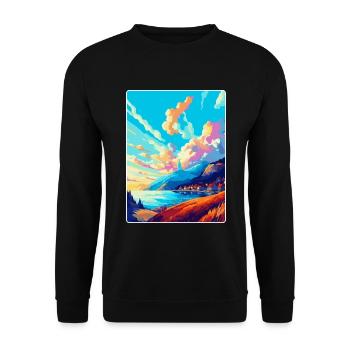 Bergen Norwegen Vintage Reiseposter WPA Souvenir - Unisex Pullover - Schwarz - Vorne - Alina (178cm) & Michal (187cm)