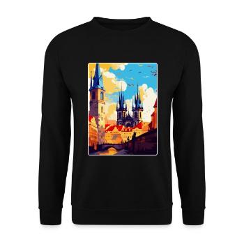 Prague Czech Republic Vintage Travel Poster WPA - Unisex Sweatshirt - black - Front - Alina (178cm) & Michal (187cm)