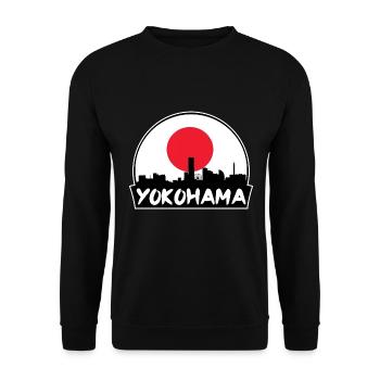 Yokohama Japan Flagge Skyline Silhouette Reisen - Unisex Pullover - Schwarz - Vorne - Alina (178cm) & Michal (187cm)