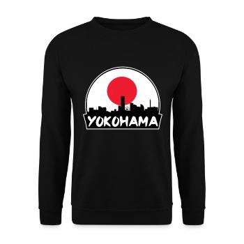 Yokohama Japan Flagge Skyline Silhouette Reisen - Unisex Pullover - Schwarz - Vorne - Alina (178cm) & Michal (187cm)