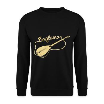 Beschwingter Baglama Saitenvirtuose - Unisex Pullover - Schwarz - Vorne - Alina (178cm) & Michal (187cm)