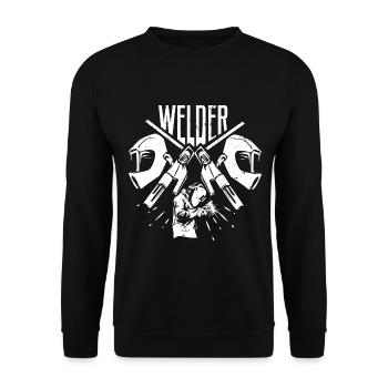 Leidenschaftlicher Schweißer Stahlbau - Unisex Pullover - Schwarz - Vorne - Alina (178cm) & Michal (187cm)