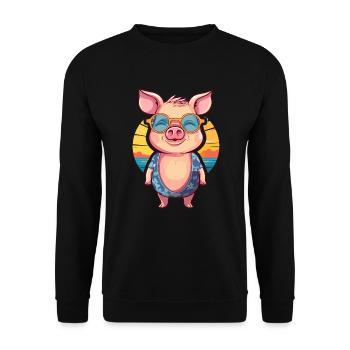 Lustige Cartoon-Kawaii-Strandillustration des Schweins - Unisex Pullover - Schwarz - Vorne - Alina (178cm) & Michal (187cm)