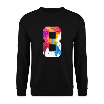 FARBIG NUMMER 8 BUNT 8. GEBURTSTAG - Unisex Pullover - Schwarz - Vorne - Alina (178cm) & Michal (187cm)