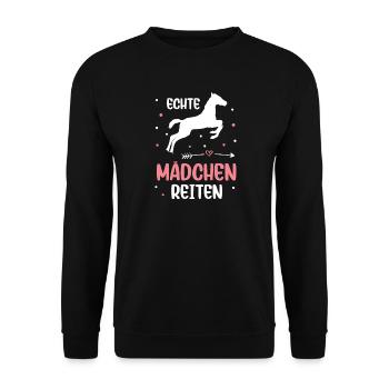 Echte Mädchen Reiten Pferde Mädchen - Unisex Pullover - Schwarz - Vorne - Alina (178cm) & Michal (187cm)
