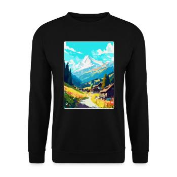 Mayrhofen Österreich Vintage Reiseposter Souvenir - Unisex Pullover - Schwarz - Vorne - Alina (178cm) & Michal (187cm)