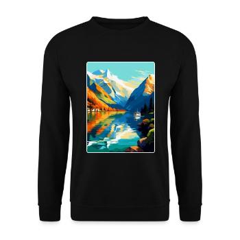 The Fjords Norway Vintage Travel Poster Souvenir - Unisex Sweatshirt - black - Front - Alina (178cm) & Michal (187cm)