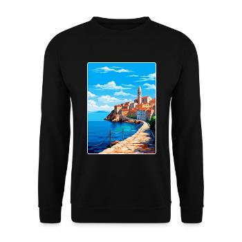Piran Slovenia Vintage Travel Poster Souvenir WPA - Unisex Sweatshirt - black - Front - Alina (178cm) & Michal (187cm)