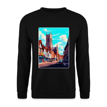 Hereford, England, Vereinigtes Königreich, Vintage, Reiseposter, Souvenir - Unisex Pullover - Schwarz - Vorne - Alina (178cm) & Michal (187cm)
