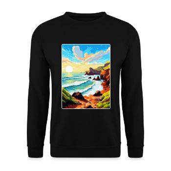 Hartland Quay Devon Vintage Travel Poster Souvenir - Unisex Sweatshirt - black - Front - Alina (178cm) & Michal (187cm)