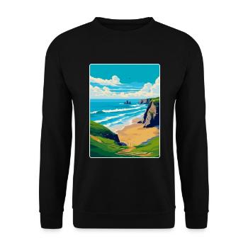 Bedruthan Steps Cornwall England Uk Reiseplakat - Unisex Pullover - Schwarz - Vorne - Alina (178cm) & Michal (187cm)