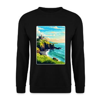Dunluce Castle Ireland Uk Vintage Travel Poster - Unisex Sweatshirt - black - Front - Alina (178cm) & Michal (187cm)
