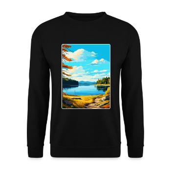 Kielder Water Forest Park England Uk Travel Poster - Unisex Sweatshirt - black - Front - Alina (178cm) & Michal (187cm)