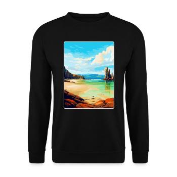 Isle Of Lewis Schottland Vereinigtes Königreich Vintage Reiseposter - Unisex Pullover - Schwarz - Vorne - Alina (178cm) & Michal (187cm)