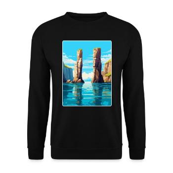 Stack Rocks Pembrokeshire Vintage Reiseposter - Unisex Pullover - Schwarz - Vorne - Alina (178cm) & Michal (187cm)