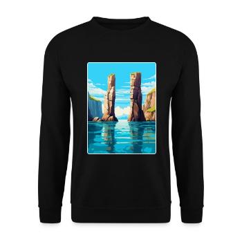 Stack Rocks Pembrokeshire Vintage Reiseposter - Unisex Pullover - Schwarz - Vorne - Alina (178cm) & Michal (187cm)