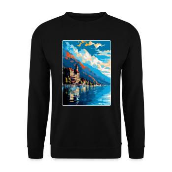 Montreux Schweiz Vintage Reiseplakat WPA Kunst - Unisex Pullover - Schwarz - Vorne - Alina (178cm) & Michal (187cm)
