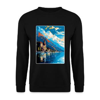 Montreux Schweiz Vintage Reiseplakat WPA Kunst - Unisex Pullover - Schwarz - Vorne - Alina (178cm) & Michal (187cm)