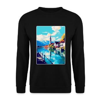 Thun Schweiz Vintage Reiseplakat Souvenir - Unisex Pullover - Schwarz - Vorne - Alina (178cm) & Michal (187cm)