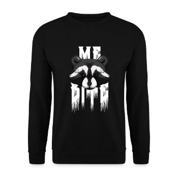 Me Bite - Waschbär Grunge Schriftzug - Unisex Pullover - Schwarz - Vorne - Alina (178cm) & Michal (187cm)