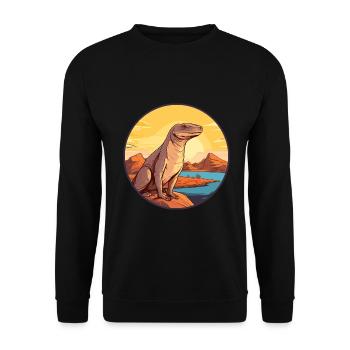 Komodowaran Bunte Aquarell-Karikatur Kawaii - Unisex Pullover - Schwarz - Vorne - Alina (178cm) & Michal (187cm)