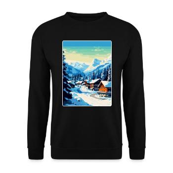 Gstaad Schweiz Vintage Reiseplakat Souvenir - Unisex Pullover - Schwarz - Vorne - Alina (178cm) & Michal (187cm)