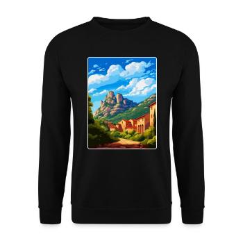 Montserrat Spanien Vintage Reiseplakat Souvenir - Unisex Pullover - Schwarz - Vorne - Alina (178cm) & Michal (187cm)
