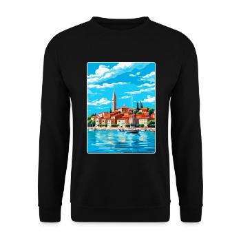 Koper Slowenien Vintage Reiseplakat Souvenir WPA - Unisex Pullover - Schwarz - Vorne - Alina (178cm) & Michal (187cm)