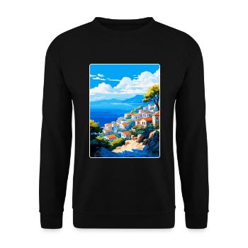 Hydra Greece Vintage Travel Poster WPA Souvenir - Unisex Sweatshirt - black - Front - Alina (178cm) & Michal (187cm)