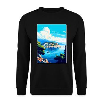 Insel Vis Kroatien Vintage Reiseplakat Souvenir - Unisex Pullover - Schwarz - Vorne - Alina (178cm) & Michal (187cm)