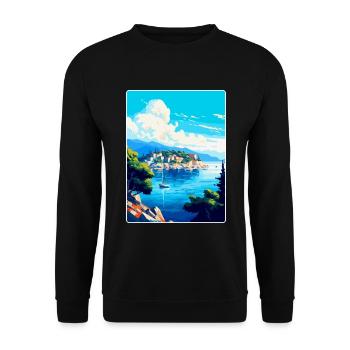 Vis Island Croatia Vintage Travel Poster Souvenir - Unisex Sweatshirt - black - Front - Alina (178cm) & Michal (187cm)