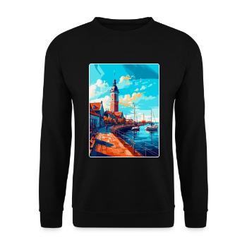 Ustka Poland Vintage Travel Poster WPA Souvenir - Unisex Sweatshirt - black - Front - Alina (178cm) & Michal (187cm)