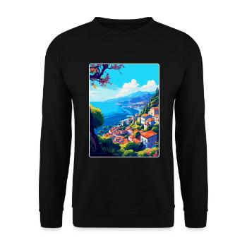Funchal Portugal Vintage Reiseplakat Souvenir - Unisex Pullover - Schwarz - Vorne - Alina (178cm) & Michal (187cm)
