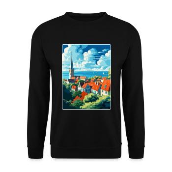 Visby Schweden Vintage Reiseposter WPA Souvenir - Unisex Pullover - Schwarz - Vorne - Alina (178cm) & Michal (187cm)