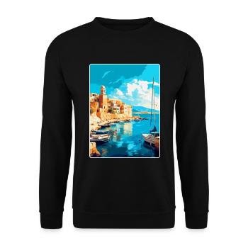 Heraklion Greece Vintage Travel Poster Souvenir - Unisex Sweatshirt - black - Front - Alina (178cm) & Michal (187cm)