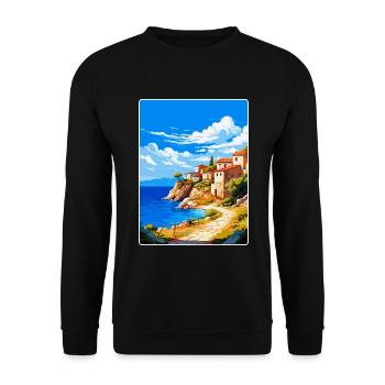 Mani Halbinsel Griechenland Vintage Reiseposter WPA - Unisex Pullover - Schwarz - Vorne - Alina (178cm) & Michal (187cm)