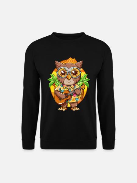 Lustige Eule Cartoon Sommer Strand Sonnenbrille Gitarre - Unisex Pullover - Schwarz