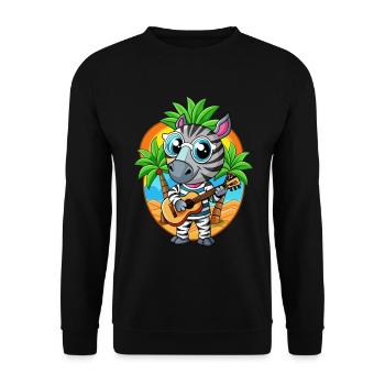 Lustige Zebra Cartoon Sommer Strand Sonnenbrille Gitarre - Unisex Pullover - Schwarz - Vorne - Alina (178cm) & Michal (187cm)