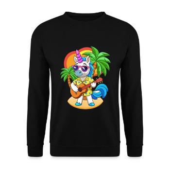 Lustige Einhorn Cartoon Sommer Strand Sonnenbrille - Unisex Pullover - Schwarz - Vorne - Alina (178cm) & Michal (187cm)