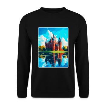 De Haar Castle Netherlands Vintage Travel Poster - Unisex Sweatshirt - black - Front - Alina (178cm) & Michal (187cm)