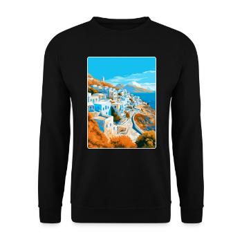 Ios Griechenland Vintage Reise Poster Souvenir Souvenir - Unisex Pullover - Schwarz - Vorne - Alina (178cm) & Michal (187cm)